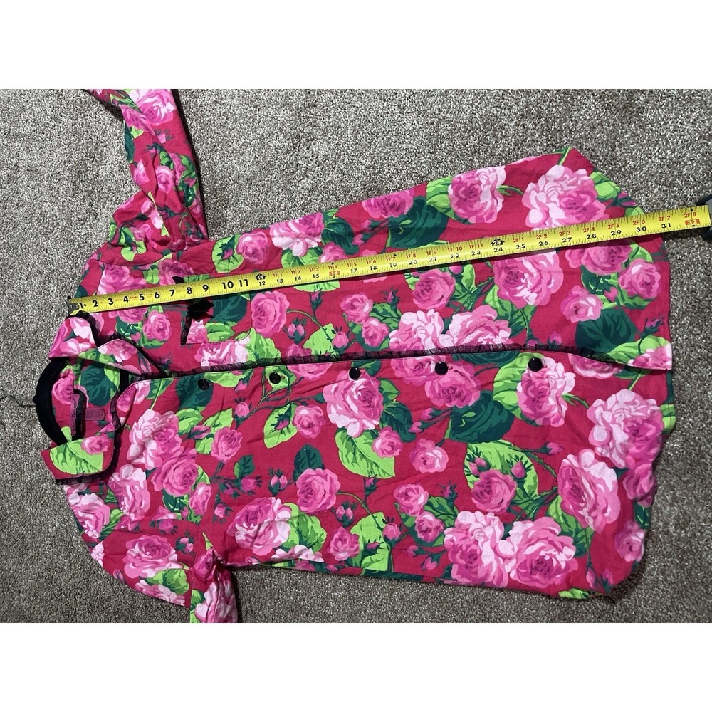 Vintage Betsey Johnson Womens M PJ Top Rose Flannel Night Shirt Grannycore - Picture 6 of 7
